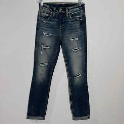 Silver Jeans Co. Pantalones de mezclilla Beau Eco tiro medio Destructed Girlfriend talla 24 Foto 1 de 4