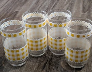 Libbey Yellow Country Gingham Check Tumblers 5" Drinking Glasses Set Of 4 Cups - Picture 1 of 13