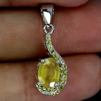 925 Sterling Silver Pendant Oval Yellow Sapphire 7x5mm Sapphire Gemstone Jewelry - Image 1 of 4