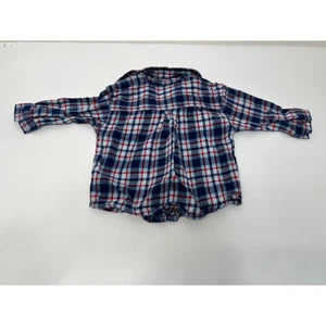 Wonder Kids Shirt Blue Red Navy Plaid Button Front Long Sleeve Boys 6/9 Months - Picture 1 of 8