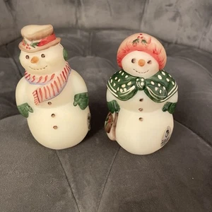 Fenton 95th Anniversary Mr & Mrs Snowman Satin Glass Hand Painted Artist Signed - Picture 1 of 7