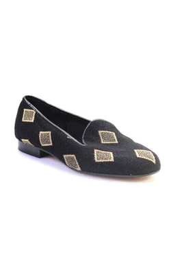 Van Eli Womens Embroidered Diamond Print Low Cuban Heel Loafers Black Size 7.5 - Image 1 of 4