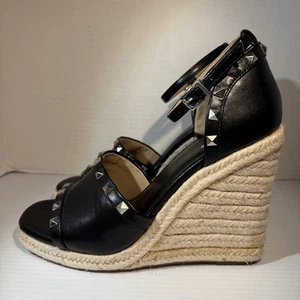 Mix No. 6 Dreamm Black Studded Wedge Sandal Espadrilles Women’s Size 7 EUC - Picture 1 of 14