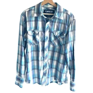 Camisa de vestir vintage de carbono a cuadros manga larga con botones para hombre talla L algodón como - Imagen 1 de 7