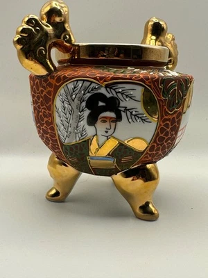 Quemador de incienso de porcelana vintage decoración estilo Satsuma foo perro asas MCM Foto 1 de 4