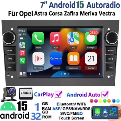 Android15 Für Opel Astra H Corsa C/D Vectra C Zafira Autoradio GPS NAVI 32GB+KAM - Bild 1 von 4
