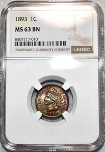 NGC MS-63 BN 1893 Indian Head Cent, Beautifully Toned specimen! - Picture 1 of 2