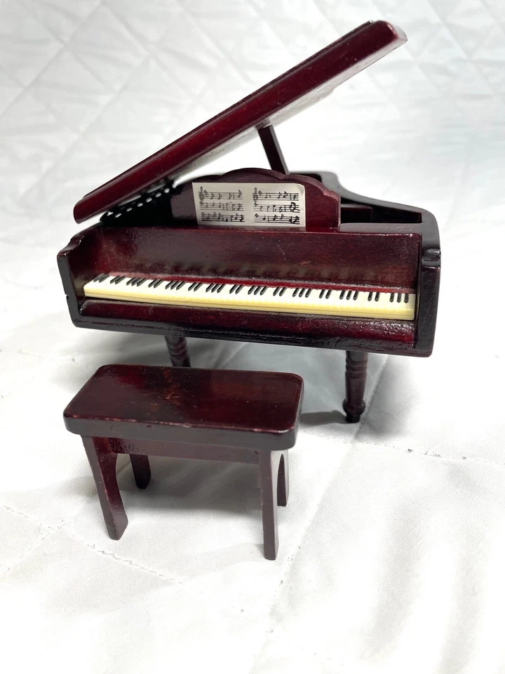 Casa de muñecas miniaturas Town Square piano de cola de caoba con taburete 1:12 Foto 1 de 3