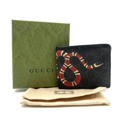GUCCI GG Supreme King Snake Cartera Doble Plegable PVC Negra Auténtica Japón Usada Foto 1 de 4