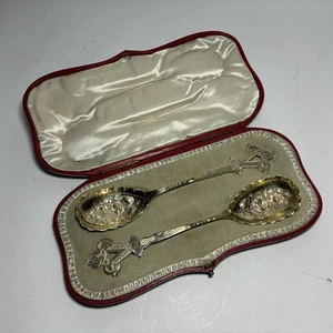 1898 Gilt Wash Sterling Silver Berry Spoon Set Sheffield Thomas Levesley Pierced - Picture 1 of 21