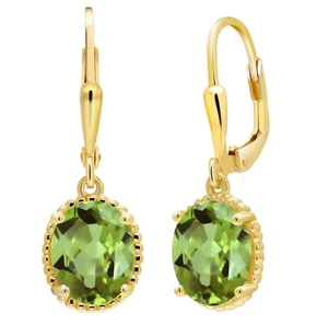 925 Silver Yellow Gold Plated 4.10 Ct Oval Peridot Women Dangle Drop Earrings - Picture 1 of 4