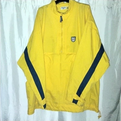 Chaqueta cortavientos vintage Reebok para hombre XL amarilla 1/2 cremallera pista azul rayas años 90 Foto 1 de 4