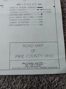 1974 Pike County Ohio Road Map Foldable 33"×22.5" - Picture 1 of 14
