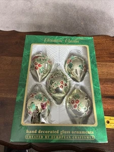 Set of 5 Vtg Christmas Tree Ornaments Glass Balls European Craftsman Commodore - Picture 1 of 4