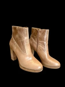 Lucky Brand Quintei 9.5 Tan Leather Zipper Western Ankle Boots Booties - Picture 1 of 10