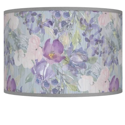 Drum Print Lamp Shade Spring Flowers Small 12x12x8.5 Spider with Harp and Finial - Image 1 of 4