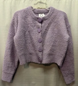 Lili Sidonio Purple Long Sleeve Crew Neck Button Closure Crop Sweater Sz L - Picture 1 of 7