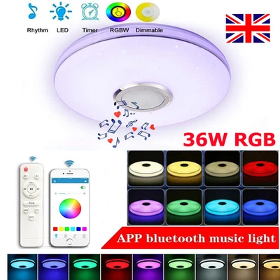 RGB LED Ceiling Light Dimmable Room 36W RGB Bluetooth Speaker Music W/ APP - Image 1 of 4