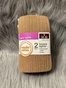 Wonder Nation Footed Tights Girl Size Small 2 Pack Tan Brown & White Bottoms - Picture 1 of 3