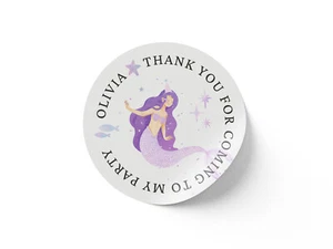 Personalised Thank You For Coming To My Party Stickers Mermaid Design 35 Pcs - Picture 1 of 6