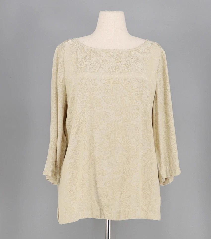 CHICO'S Metallic Jacquard Pullover 3/4 Sleeves Gold Size 3 (XL/16)