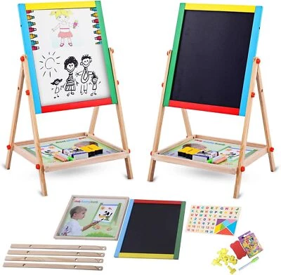 Kids 2 in 1 Wooden Blackboard Whiteboard Children Art Easel Chalk Drawing Board - Image 1 of 4