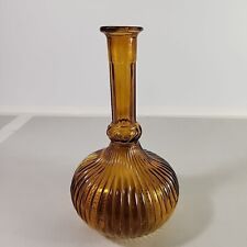 VTG MADE IN ITALY AMBER GLASS GENIE DECANTER BOTTLE NO STOPPER 10" TALL