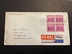 USA, TWA Airmail, FDC 1938, Sc #836, Blk of 4, 3c, Crisp! - Picture 1 of 2