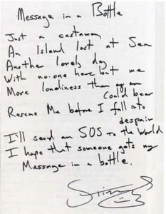 STING / THE POLICE signierter handgeschriebener Text "Message In A Bottle" 7"x5" Nachdruck - Bild 1 von 1