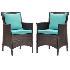 Modway Wicker Rattan Dining Armchair Set of 2