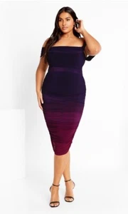 City Chic Alyssa Ruched Midi Dress $149.95 BNWT Magenta Ombre Plus Size S 16 - Picture 1 of 8