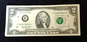 1995 'F' Low Serial Star Note 2 Dollar Bill - Picture 1 of 9
