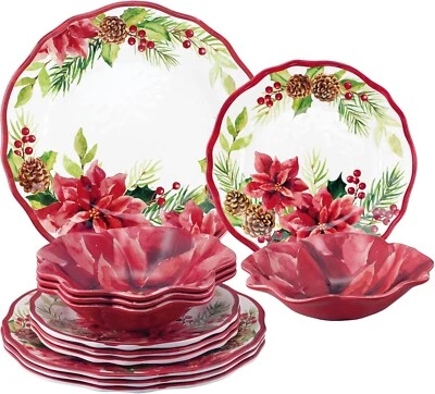 Juego de vajilla de melamina Poinsettias de 12 piezas - Servicio para 4 Foto 1 de 4