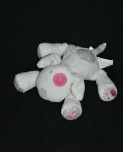 🐶Doudou chien OBAIBI OKAIDI blanc cocard rose pattes gris 22 cm peluche TTBE - Picture 1 of 1