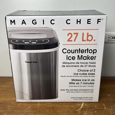 Máquina de hielo portátil Magic Chef MCIM22ST 27 libras de capacidad (ino inoxidable con tapa negra) Foto 1 de 4