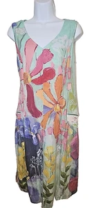 Claire Desjardins Wearable Art ärmelloses buntes Blumen Leinenmischung Kleid S - Bild 1 von 17