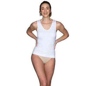 Camiseta sin mangas Vanity Fair 2 looks en 1 cucharada y cuello en V blanca giratoria para mujer talla grande 3XL - Imagen 1 de 9