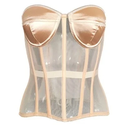 Sexy Sheer Bustier Lace Up Corset Top Corset Boned Waist Overbust Body Shaper - Image 1 of 4