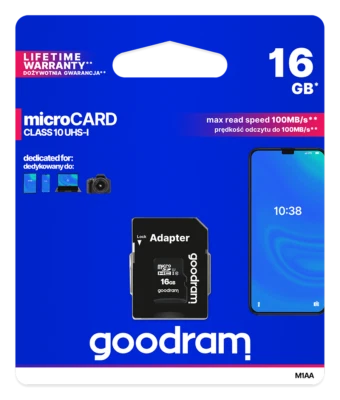 16GB micro sd Speicherkarte CLASS 10 UHS-1 inkl. Adapter GoodRam 100MB/s  - Bild 1 von 4