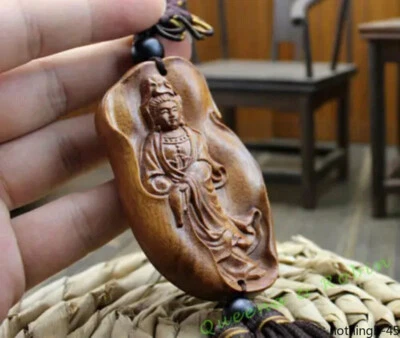 1 pieza tallada en madera nudo chino Guanyin bodhisattva coche colgante amuleto artesanía en madera Foto 1 de 4