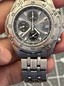 Festina Men's diver blue grey Dial Chronograph 1/100 Sec watch 100M Watch 6503 - Picture 1 of 10