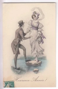 CPA FANTAISIE ART - VOEUX BONNE HEUREUSE ANNEE FEMME SEXY AMOUREUX 1910 ~C21 - Imagen 1 de 2