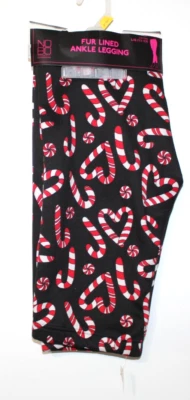 Juniors Fur Lined Ankle Legging Candy Cane Christmas Large 11 13 No Boundaries - Image 1 of 3