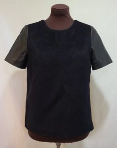 AR New York Black Alpaca & Wool Blend w/ Leather Short Sleeves Zippered Top Sz 6 - Picture 1 of 12