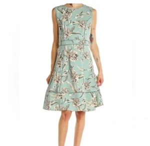 Abito donna Karl Lagerfeld verde menta blu floreale cocktail linea A taglia 10 - Foto 1 di 9