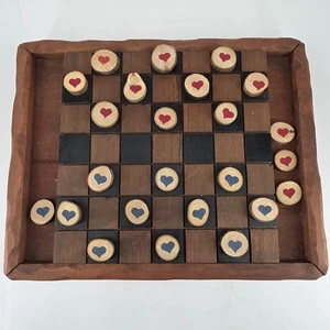 Handgefertigtes 7x7 Holz Schachbrett mit runden Holzspielfiguren rustikale Hüttendeko - Bild 1 von 10