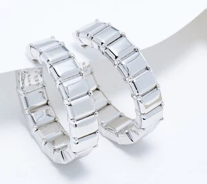 Pendientes de aro baguette de plata esterlina estilo plata Lisa Freede x, 1" - Imagen 1 de 2