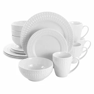 Elama Cara 16 Piece Round Porcelain Dinnerware Set in White - Picture 1 of 1