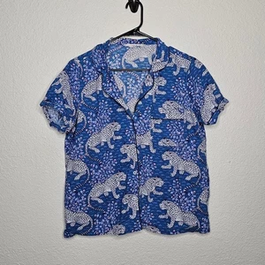 Print Fresh by anthro Womens medium snow leopard print button up sleep shirt - Picture 1 of 5