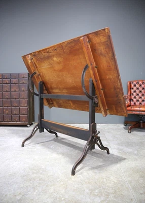 Antique Hamilton Drafting Table Dining room Kitchen counter desk Cast Iron Legs - Image 1 of 4